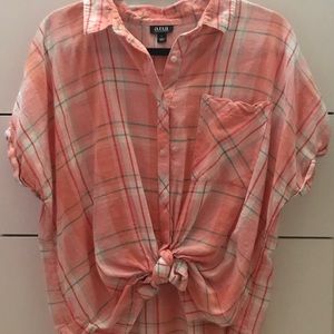 Pink plaid button down